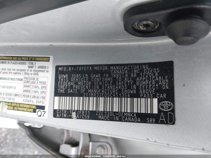 2T1BR32E05C451354 2005 TOYOTA COROLLA photo no. 9