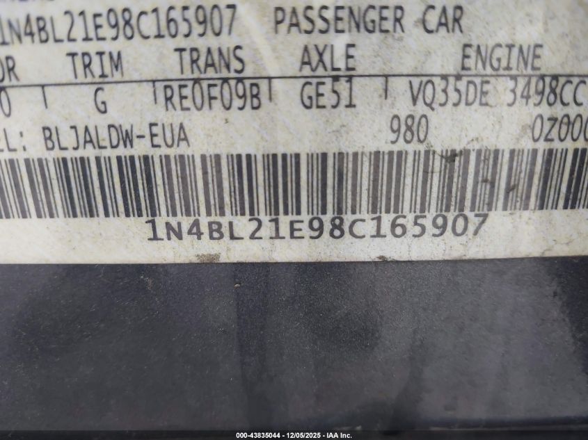 2008 Nissan Altima 3.5 Se VIN: 1N4BL21E98C165907 Lot: 43835044