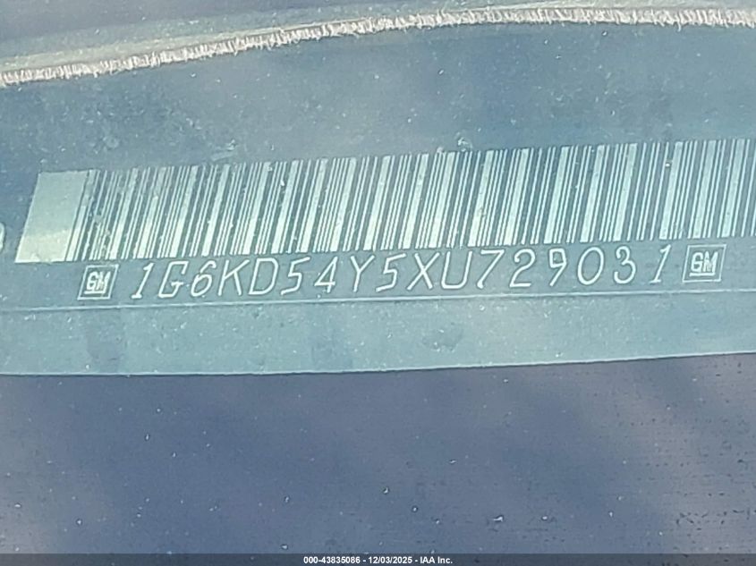 1999 Cadillac Deville Standard VIN: 1G6KD54Y5XU729031 Lot: 43835086