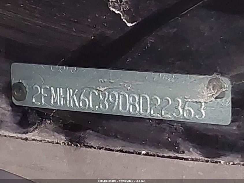 2013 Ford Flex Sel VIN: 2FMHK6C89DBD22363 Lot: 43835107