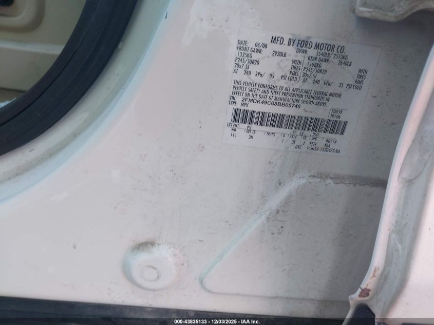 2008 Ford Edge Limited VIN: 2FMDK49C68BB05745 Lot: 43835133