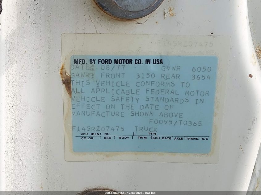 000000F14SRZ07475 1977 FORD F-150 photo no. 9