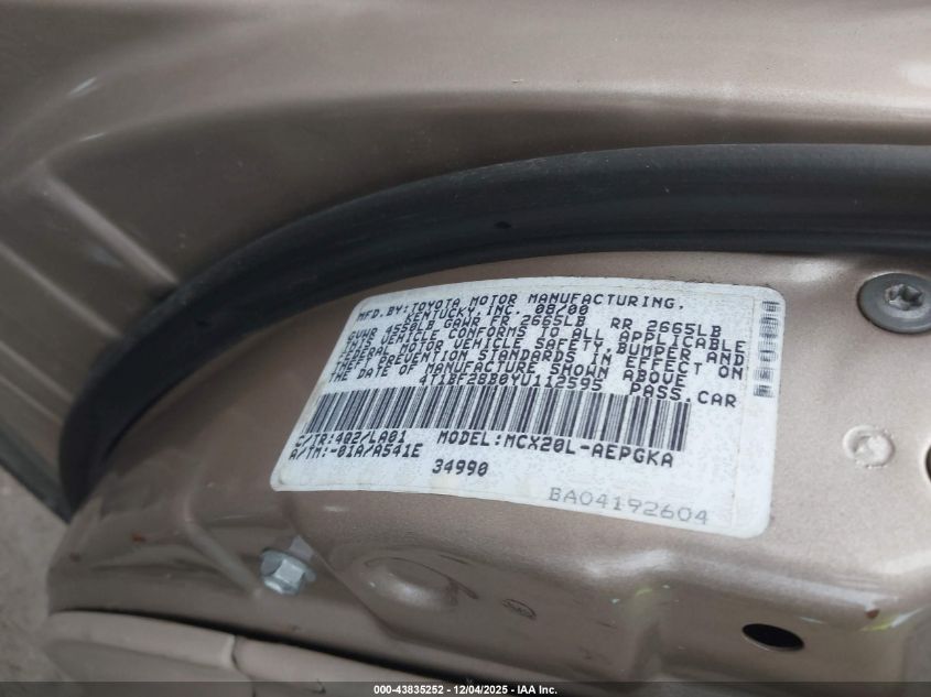 2000 Toyota Avalon Xls VIN: 4T1BF28B0YU112595 Lot: 43835252