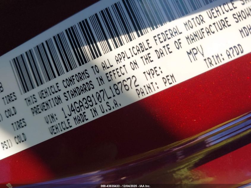 2007 Jeep Wrangler Unlimited X VIN: 1J4GA39107L187672 Lot: 43835433