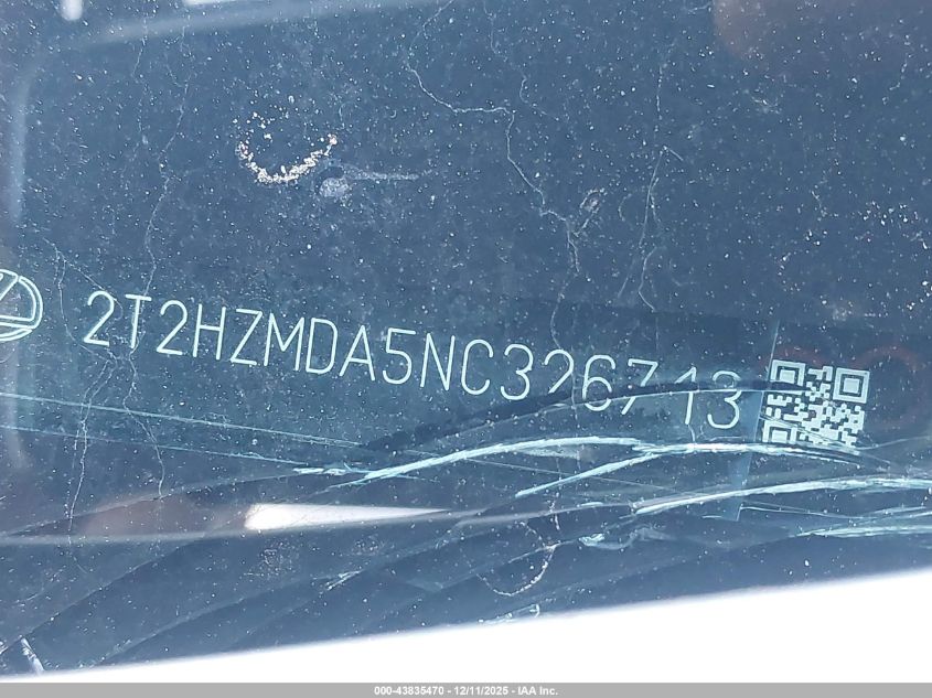 2022 Lexus Rx 350 VIN: 2T2HZMDA5NC326713 Lot: 43835470