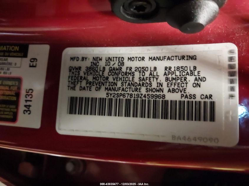 2009 Pontiac Vibe VIN: 5Y2SP67819Z459968 Lot: 43835477