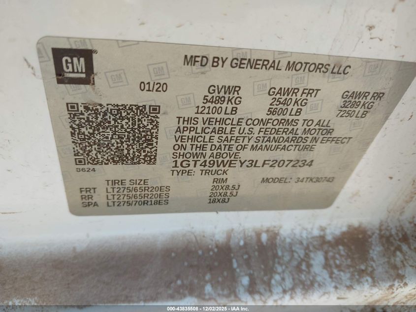 2020 GMC Sierra 3500Hd 4Wd Standard Bed Denali VIN: 1GT49WEY3LF207234 Lot: 43835508