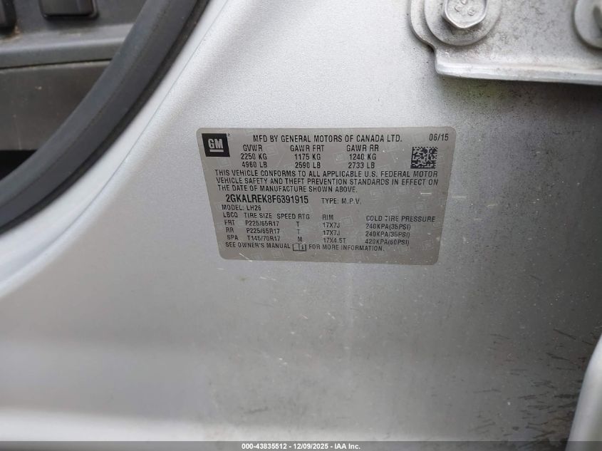 2015 GMC Terrain Sle-2 VIN: 2GKALREK8F6391915 Lot: 43835512