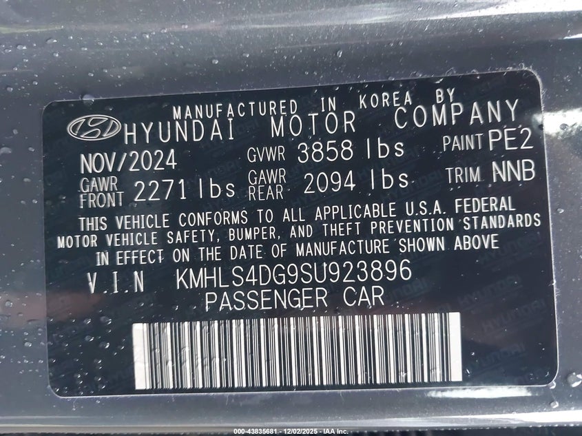 VIN KMHLS4DG9SU923896 2025 HYUNDAI ELANTRA SEL CONVENIENCE