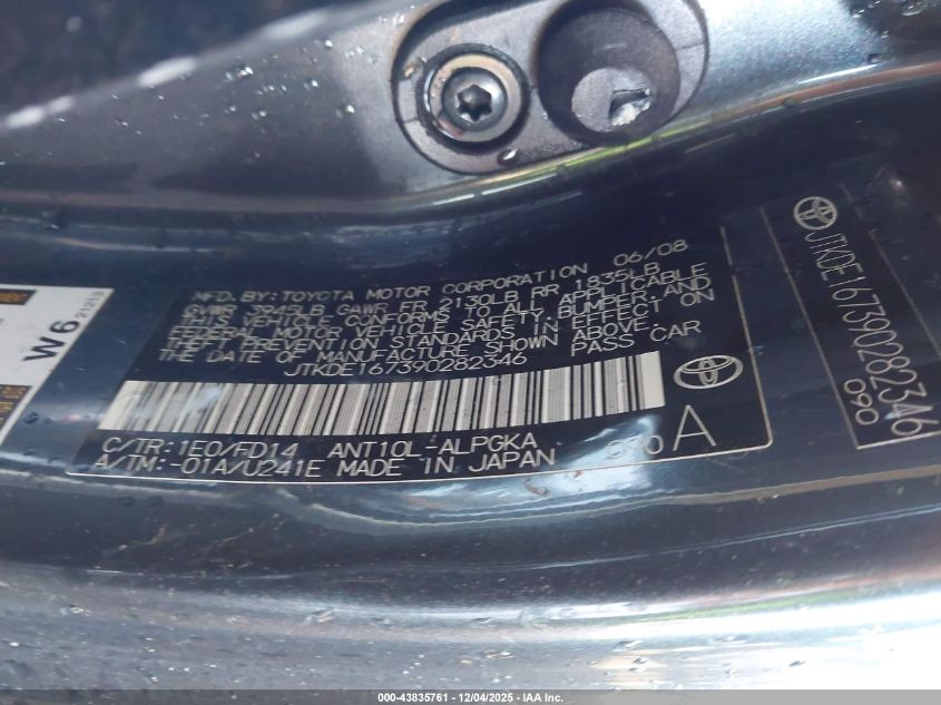 2009 Scion Tc VIN: JTKDE167390282346 Lot: 43835761