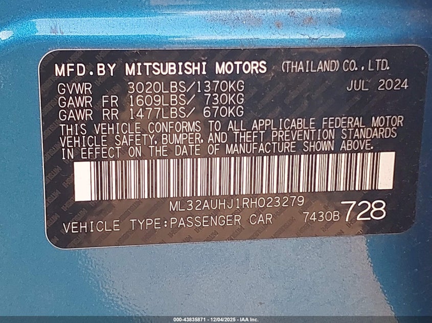 ML32AUHJ1RH023279 2024 MITSUBISHI MIRAGE photo no. 9