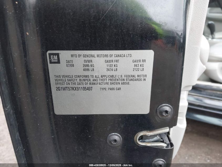 2009 Chevrolet Impala Lt VIN: 2G1WT57KX91105497 Lot: 43835925