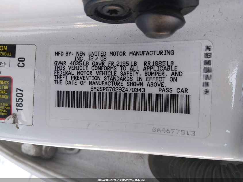 2009 Pontiac Vibe VIN: 5Y2SP67029Z470343 Lot: 43835939