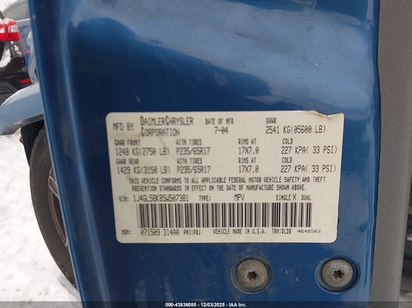 2005 Jeep Liberty Limited Edition VIN: 1J4GL58K85W507381 Lot: 43836085