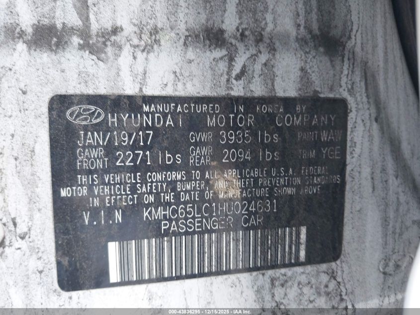 2017 Hyundai Ioniq Hybrid Blue VIN: KMHC65LC1HU024631 Lot: 43836295