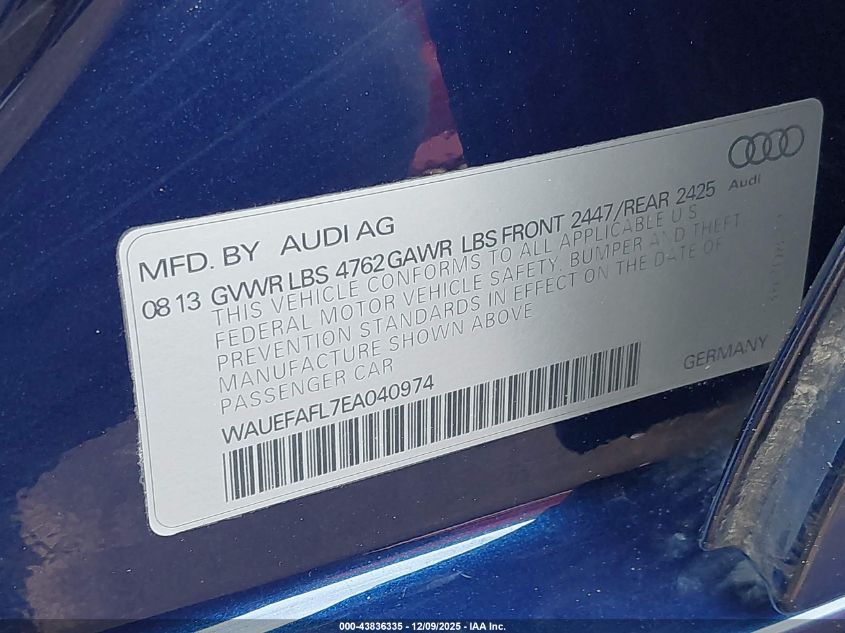 2014 Audi A4 2.0T Premium VIN: WAUEFAFL7EA040974 Lot: 43836335