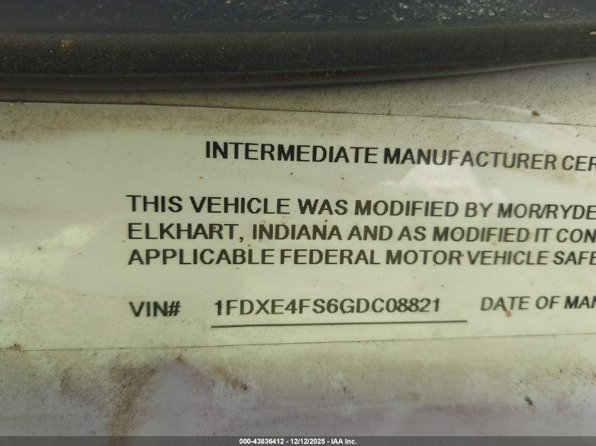 2016 Ford E-450 Cutaway VIN: 1FDXE4FS6GDC08821 Lot: 43836412