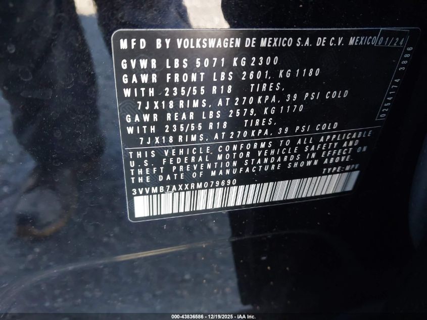 2024 Volkswagen Tiguan 2.0T Se/2.0T Wolfsburg Edition VIN: 3VVMB7AXXRM079690 Lot: 43836586