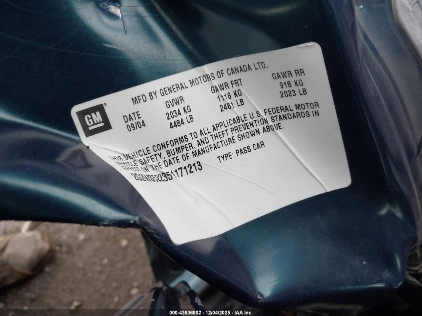 2005 Pontiac Grand Prix Gt VIN: 2G2WS522351171213 Lot: 43836802