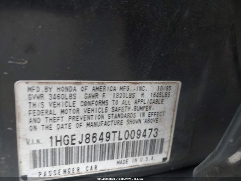 1996 Honda Civic Ex VIN: 1HGEJ8649TL009473 Lot: 43837023