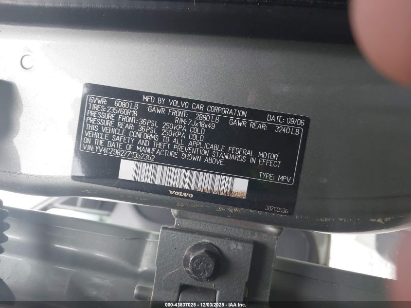 2007 Volvo Xc90 3.2 VIN: YV4CZ982771352362 Lot: 43837025