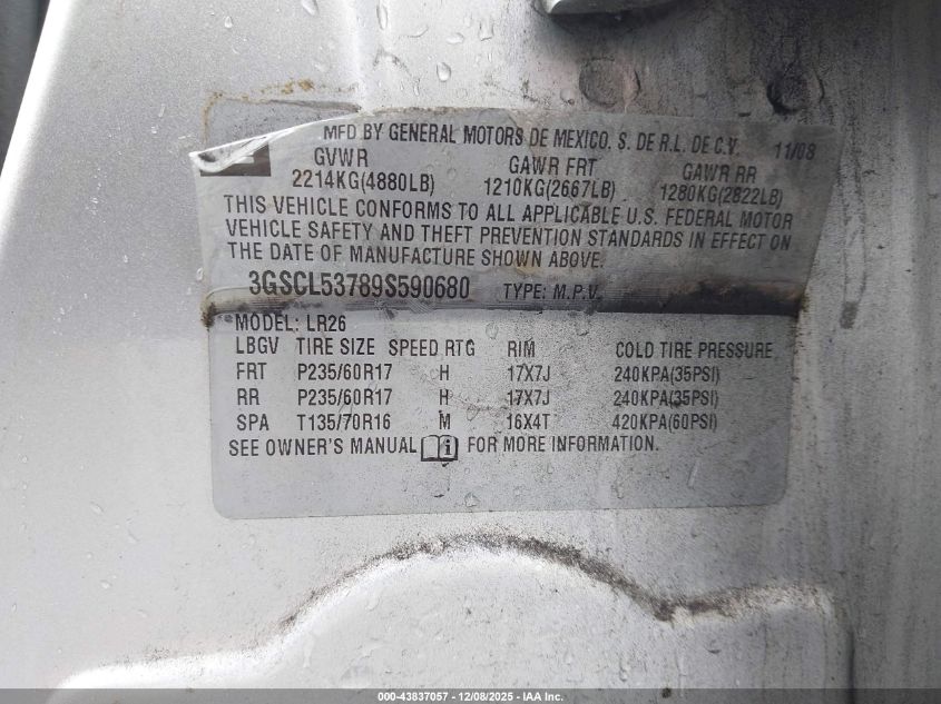 2009 Saturn Vue V6 Xr VIN: 3GSCL53789S590680 Lot: 43837057