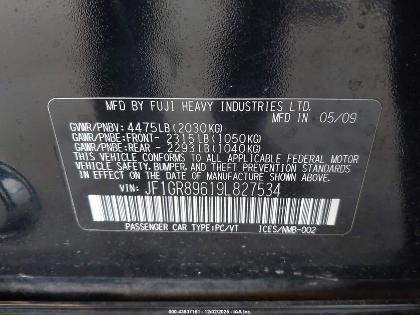 JF1GR89619L827534 2009 SUBARU IMPREZA WRX STI photo no. 9