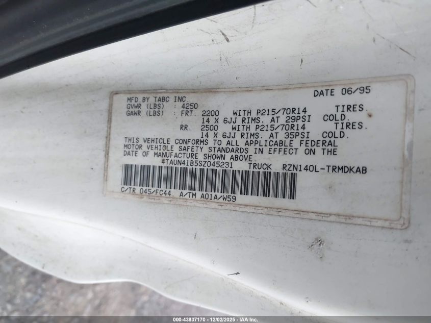 1995 Toyota Tacoma VIN: 4TAUN41B5SZ045231 Lot: 43837170