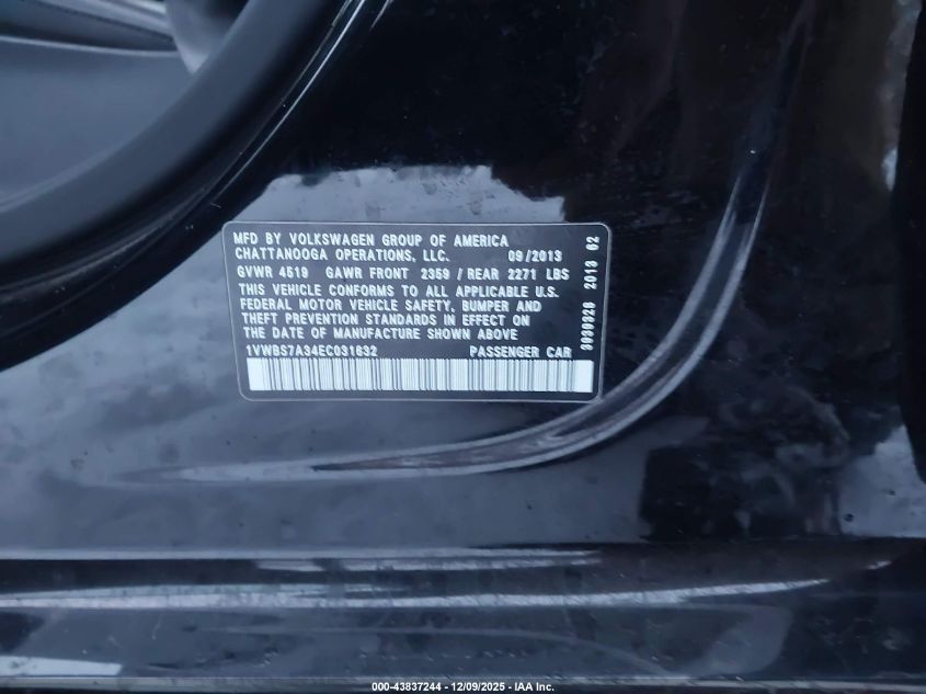 2014 Volkswagen Passat 1.8T Se VIN: 1VWBS7A34EC031632 Lot: 43837244