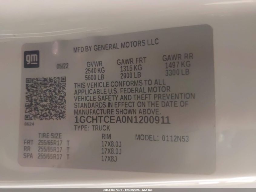 2022 Chevrolet Colorado 4Wd Long Box Lt VIN: 1GCHTCEA0N1200911 Lot: 43837301