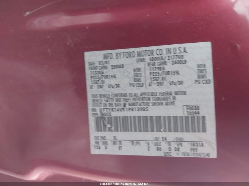 1FTYR14V11PB13985 2001 FORD RANGER photo no. 9