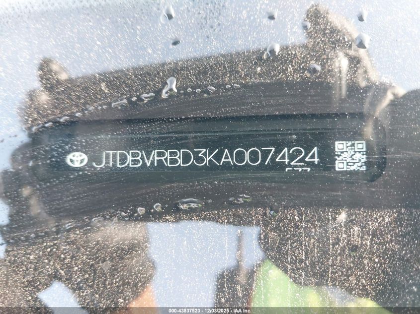 2019 Toyota Mirai VIN: JTDBVRBD3KA007424 Lot: 43837523