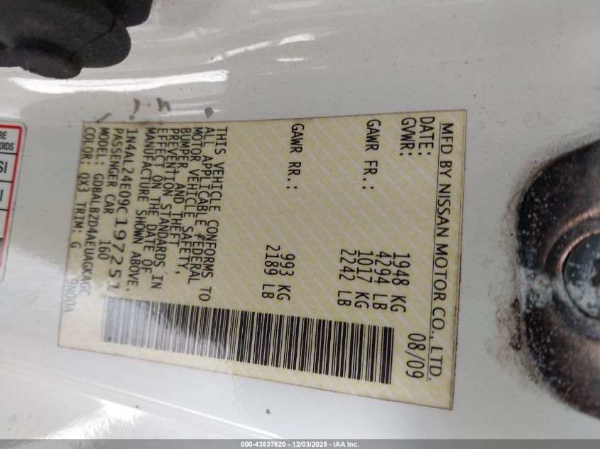 2009 Nissan Altima 2.5 S VIN: 1N4AL24E09C197251 Lot: 43837620