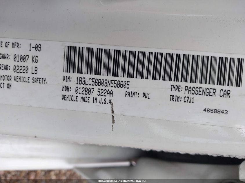 2009 Dodge Avenger Sxt VIN: 1B3LC56B09N558605 Lot: 43838384