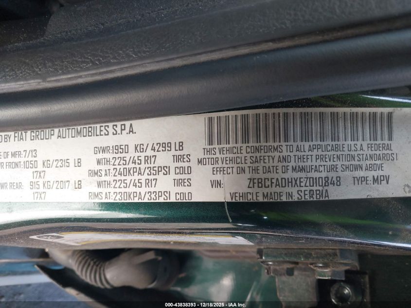 2014 Fiat 500L Trekking VIN: ZFBCFADHXEZ010848 Lot: 43838393
