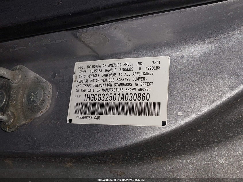 1HGCG32501A030860 2001 HONDA ACCORD photo no. 12