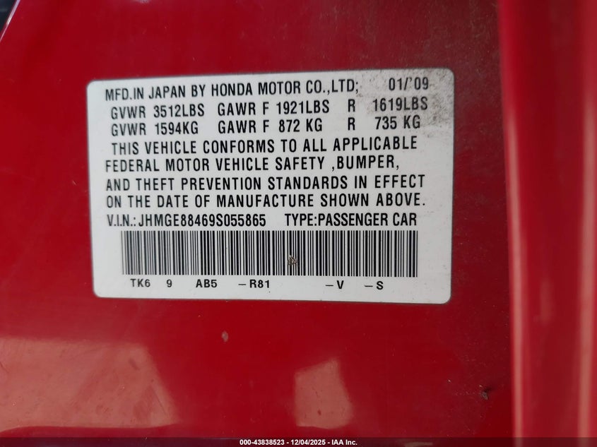 JHMGE88469S055865 2009 HONDA FIT photo no. 9