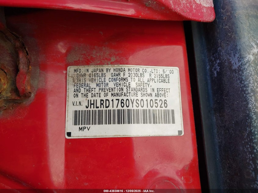 JHLRD1760YS010526 2000 HONDA CR-V photo no. 9