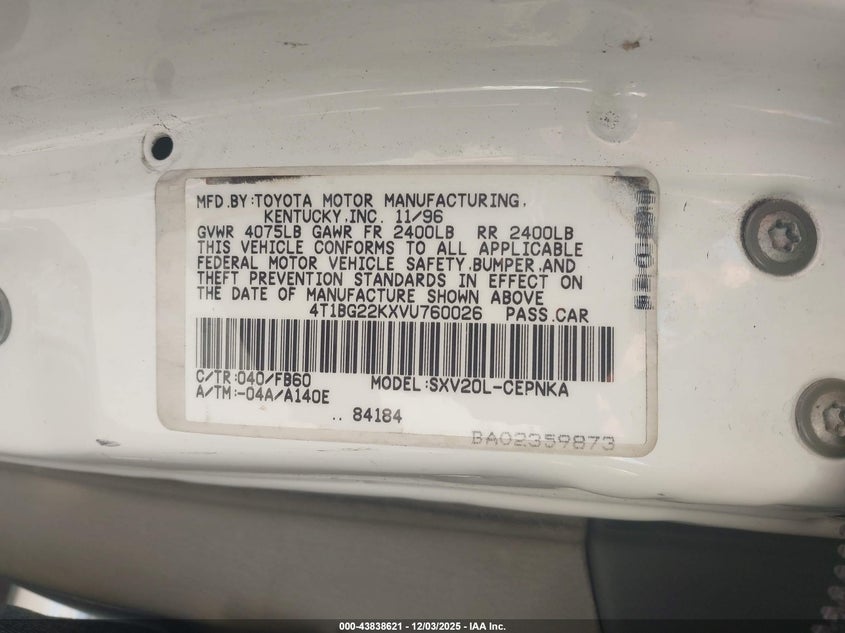 4T1BG22KXVU760026 1997 TOYOTA CAMRY photo no. 9