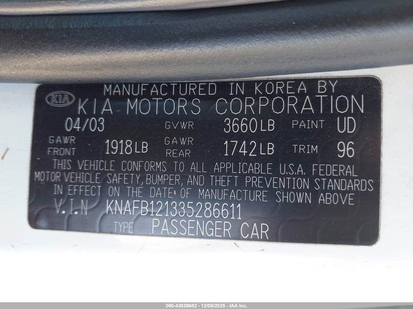 KNAFB121335286611 2003 KIA SPECTRA photo no. 9
