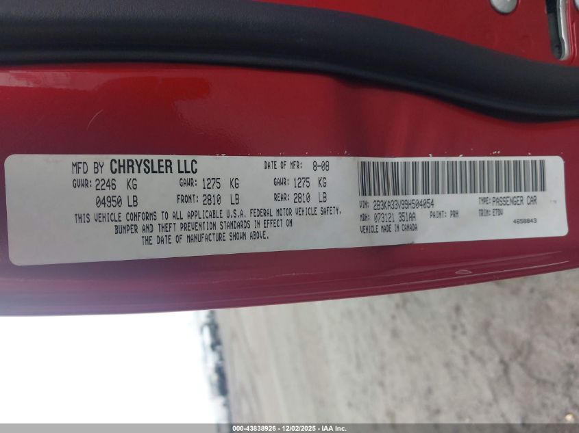 2009 Dodge Charger Sxt VIN: 2B3KA33V99H504054 Lot: 43838926