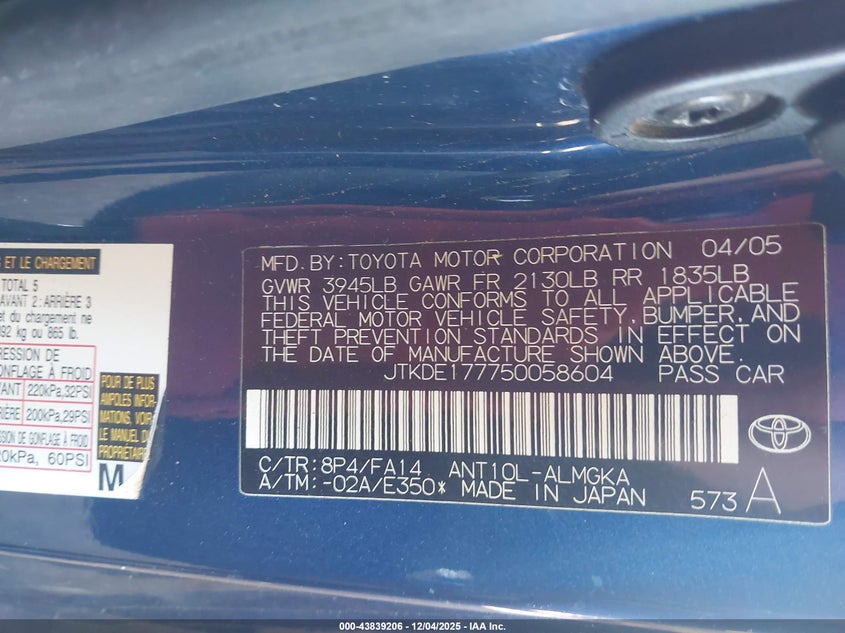 JTKDE177750058604 2005 SCION TC photo no. 9