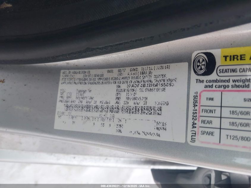 2017 Ford Fiesta Se VIN: 3FADP4BJ2HM155853 Lot: 43839221