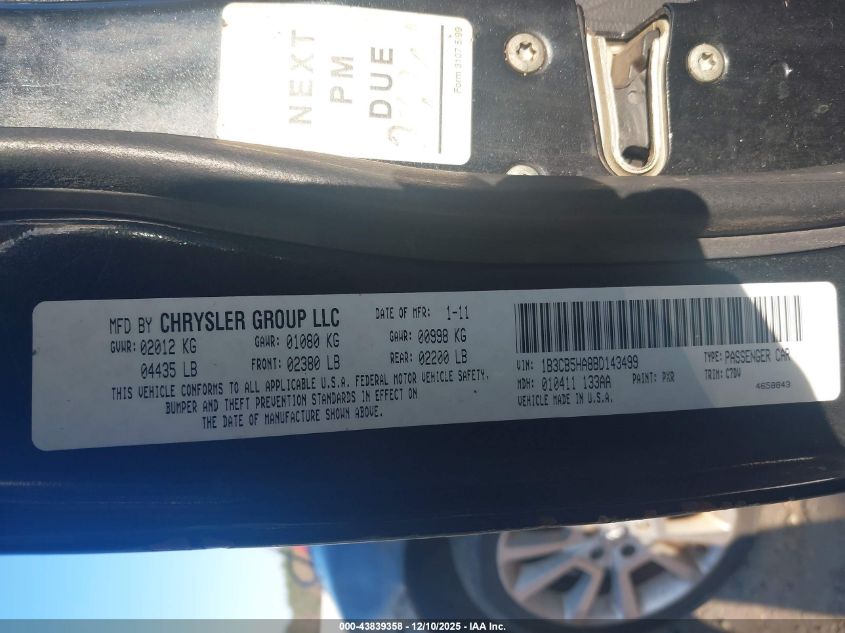 2011 Dodge Caliber Heat VIN: 1B3CB5HA8BD143499 Lot: 43839358