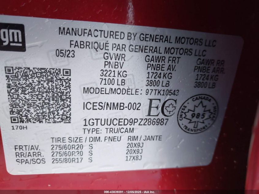 2023 GMC Sierra 1500 4Wd Short Box Elevation With 3Sb/4Wd Standard Box Elevation VIN: 1GTUUCED9PZ286987 Lot: 43839391