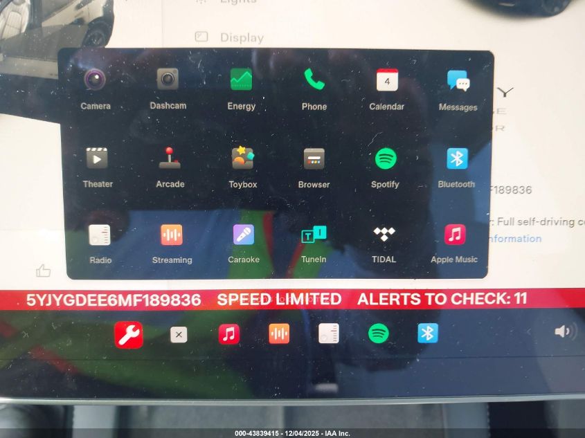 2021 Tesla Model Y Long Range Dual Motor All-Wheel Drive VIN: 5YJYGDEE6MF189836 Lot: 43839415