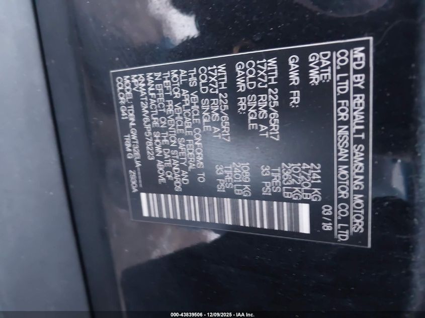 2018 Nissan Rogue Sv VIN: KNMAT2MV6JP578223 Lot: 43839506