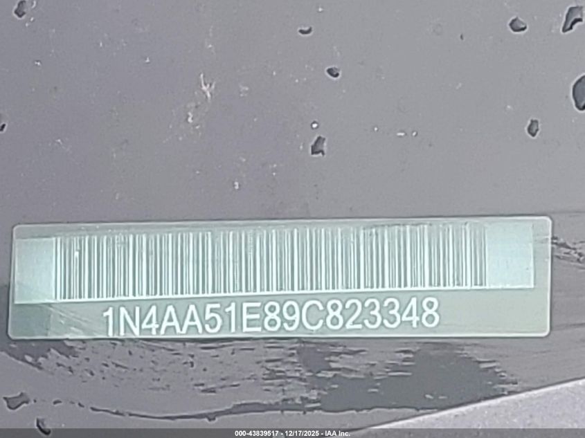 2009 Nissan Maxima 3.5 Sv VIN: 1N4AA51E89C823348 Lot: 43839517