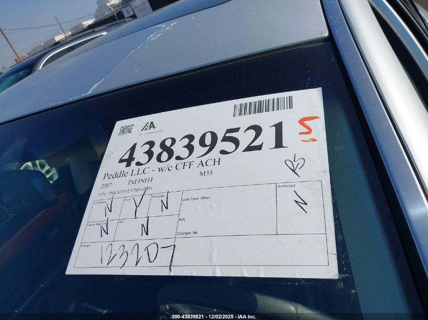 2007 Infiniti M35 VIN: JNKAY01E57M310931 Lot: 43839521