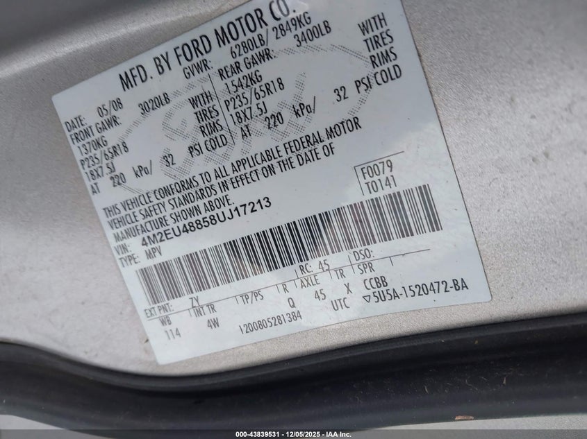 4M2EU48858UJ17213 2008 MERCURY MOUNTAINEER photo no. 9